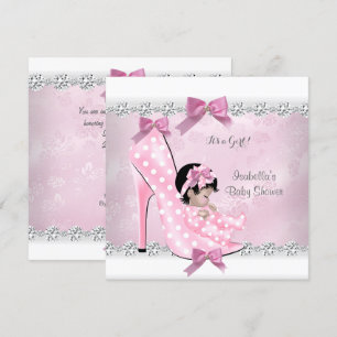 Invitation Jolie Fille de Fête de Bébé Talon Haut Diamant Ros