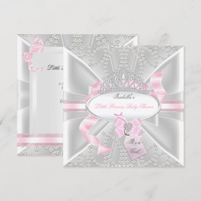 Invitation Jolie Fille de Fête de Naissance Petite Princesse  (Devant / Derrière)