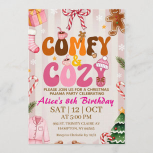 Invitation Jolie fille de fête de pyjama de Noël rétro