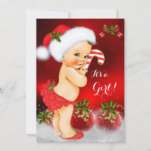 Invitation Jolie Fille de Fête Prénatale de Noël Rouge Blanc