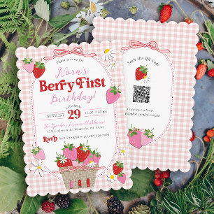 Invitation Jolie Fille de la Première Fraise Anniversaire 1 a