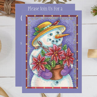 Invitation Jolie fille de Noël Bonhomme de neige avec Poinset