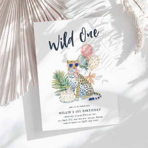 Invitation Jolie fille de safari à l'aquarelle Wild One 1er a