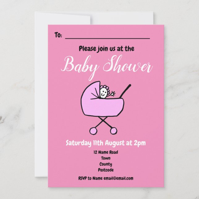 Invitation Jolie fille en caricature Baby shower rose Invitat (Devant)