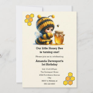 Invitation Jolie Fille en Costume d'Abeille avec Anniversaire
