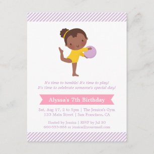 Invitation Jolie Fille et Ballon Gymnastique Fête d'Anniversa