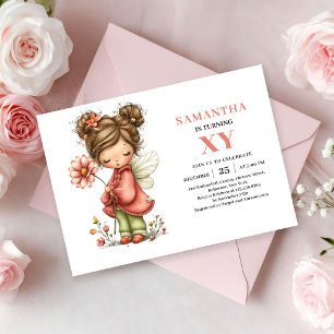 Invitation Jolie Fille Fée Anniversaire Floral Pastel Rosissa