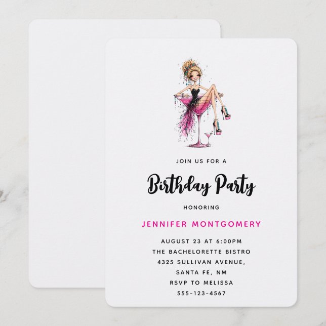 Invitation Jolie fille flirteuse dans une fête d'anniversaire (Devant / Derrière)