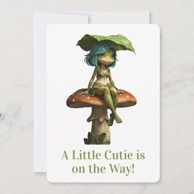 Invitation Jolie Fille Grenouille Assise sur Champignon (Devant)
