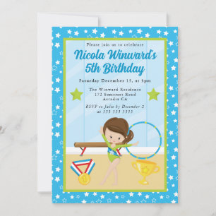 Invitation Jolie fille gymnaste brune Anniversaire des enfan