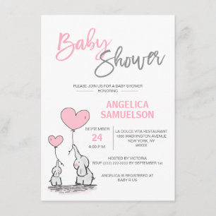 Invitation Jolie fille moderne rose maman Eléphant & Baby sho