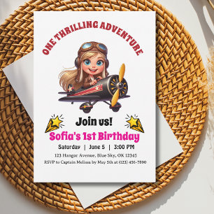 Invitation Jolie Fille Pilotant un Avion, Premier Anniversair