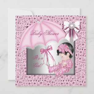 Invitation Jolie Fille Rose Bébé Blanc Shower