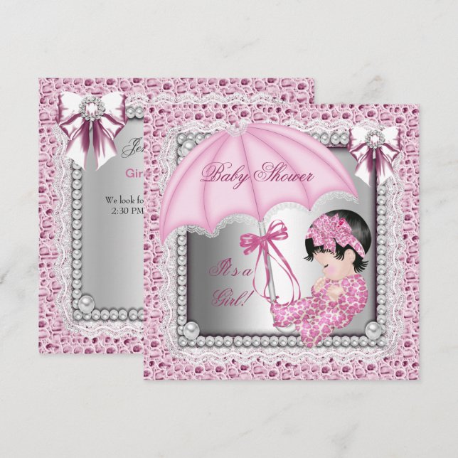 Invitation Jolie Fille Rose Bébé Blanc Shower (Devant / Derrière)