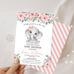 Invitation Jolie fille rose éléphant petit baby shower cacahu