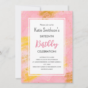 Invitation Jolie fille rose Parties scintillant or Anniversai