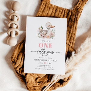 Invitation Jolie fille rose une oie sotte fête d'anniversaire