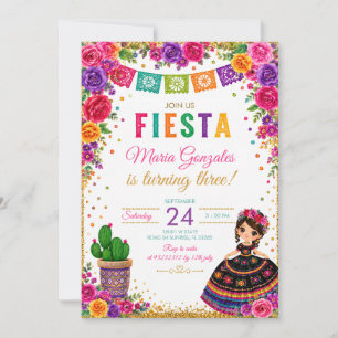 Invitation Jolie Fille Señorita 3ème Anniversaire Robe Rose M