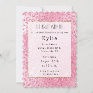 Invitation Jolie fille sucre Parties scintillant rose léopard