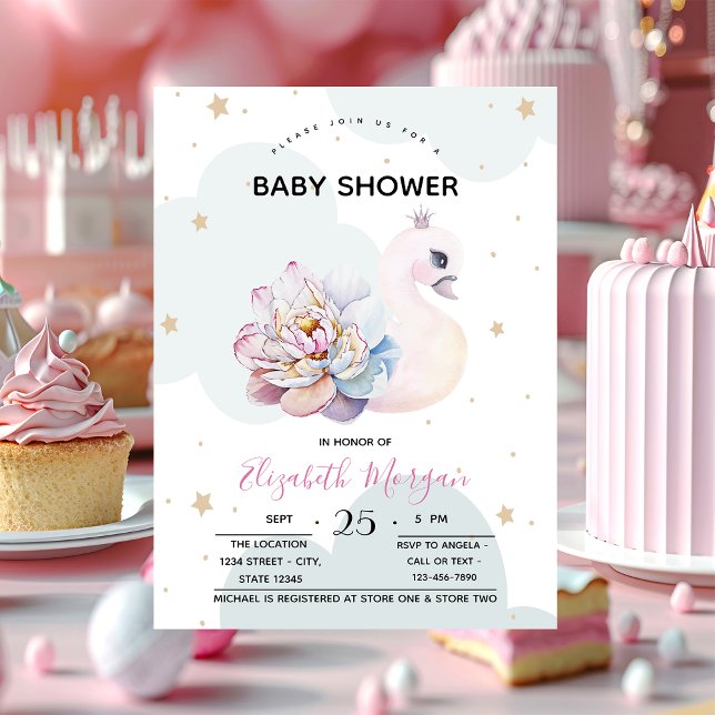 Invitation Jolie Fleur de Cygne Nuages Baby Shower  (Créateur téléchargé)
