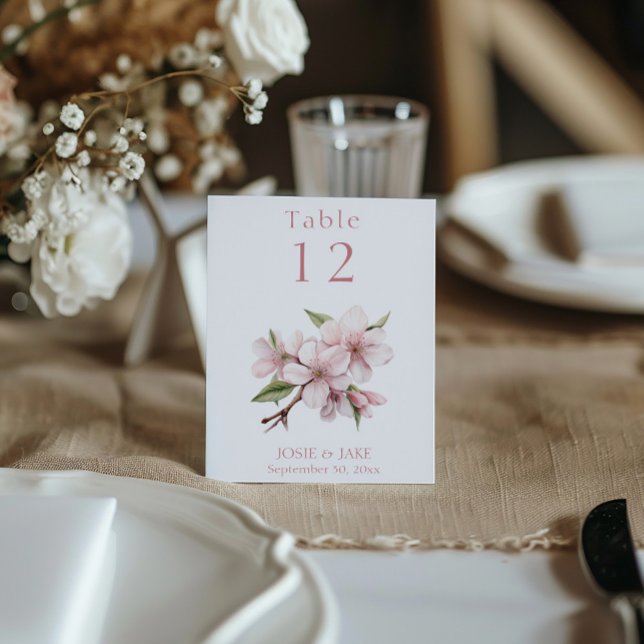 Invitation Jolie fleur de fleurs de cerisier Signe de numéro  (Gentle Pastel Pink Cherry Blossom Table Number Cards. )