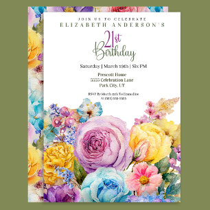 Invitation Jolie Fleur de Printemps à l'Aquarelle pour 21e An