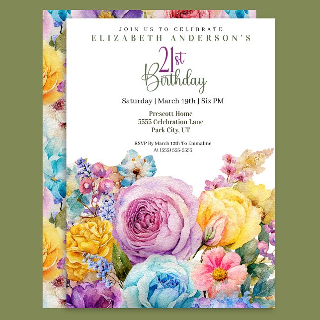 Invitation Jolie Fleur de Printemps à l'Aquarelle pour 21e An (Créateur téléchargé)