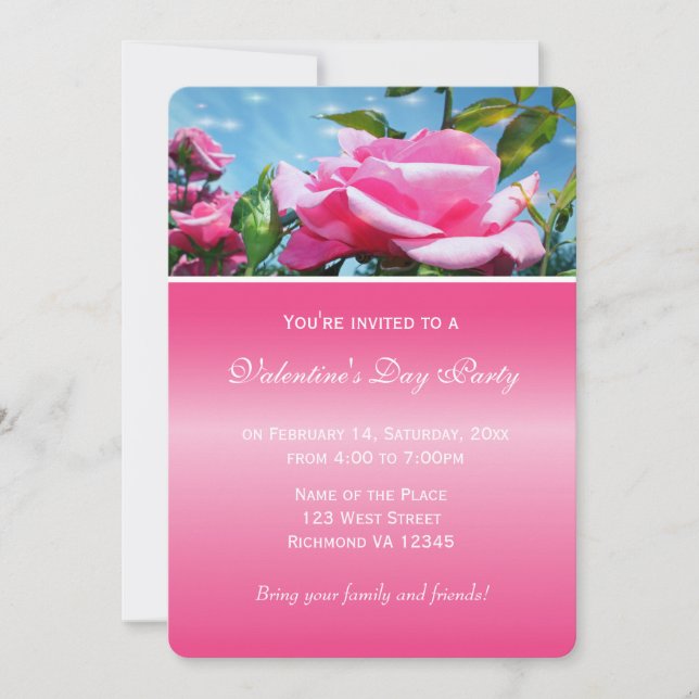 Invitation Jolie fleur de rose rose Saint-Valentin fête (Devant)