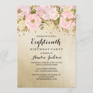 Invitation Jolie Fleur Gold Rose 18ème Anniversaire