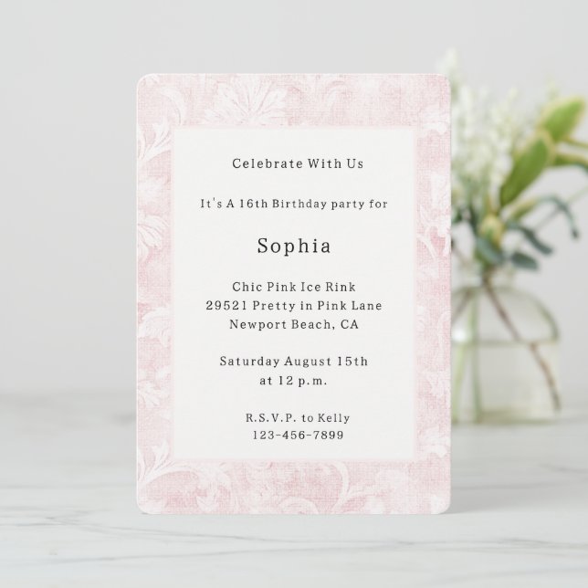 Invitation Jolie Fleur rose Anniversaire   (Debout devant)