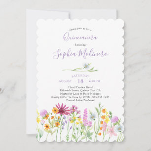 Invitation Jolie Fleur sauvage Aquarelle féminine Quinceanera