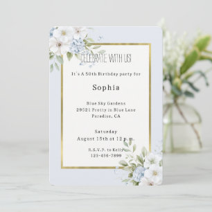 Invitation Jolie Fleurie Blanche Bleue Anniversaire