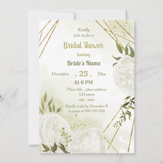 Invitation jolie fleurs blanches verdure douche nuptiale (Devant)