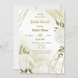 Invitation jolie fleurs blanches verdure douche nuptiale