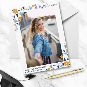 Invitation Jolie Fleurs Bleues Graduation Party Grad Photo