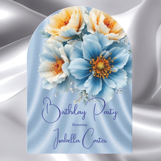 Invitation Jolie Fleurs Jaunes Bleues Anniversaire (Créateur téléchargé)