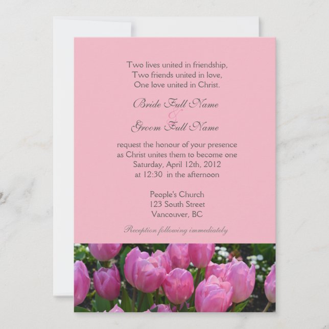 Invitation Jolie fleurs rose printemps tulip mariage chrétien (Devant)
