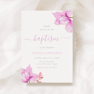 Invitation Jolie Fleurs Roses Bébé Filles Baptême
