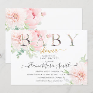 Invitation Jolie Fleurs Roses Floral Girl Baby shower