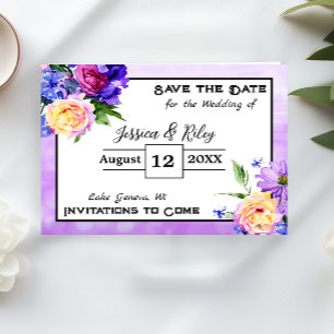 Invitation Jolie fleurs violettes florales Enregistrer la dat