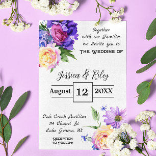 Invitation Jolie Fleurs violettes Mariage Floral Élégant