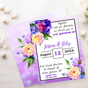 Invitation Jolie Fleurs violettes Mariage Floral Élégant
