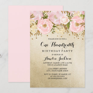 Invitation Jolie Florale Rose Gold Blush pour les 100 ans