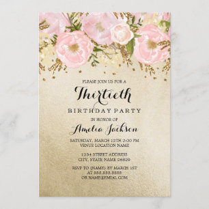 Invitation Jolie Florale Rose Gold Rose 30e Anniversaire