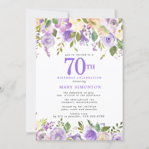 Invitation Jolie florale violette 70e fête d'anniversaire