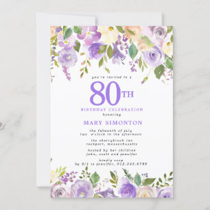 Invitation Jolie florale violette 80e fête d'anniversaire