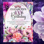 Invitation Jolie florale violette et rose 100e anniversaire<br><div class="desc">Plutôt Purple et Rose Aquarelle Florale 100e Anniversaire Invitation Pour Femmes. Il Est Facile De Changer L'Exemple De Texte En Vous Propre En Cliquant Sur Personnaliser. Cliquez Sur Personnaliser/Modifier Avec L'Outil De Conception Pour Modifier Le Type De Police, La Couleur De Police, La Taille De Police Ou Pour Ajouter/Supprimer/Modifier Le...</div>
