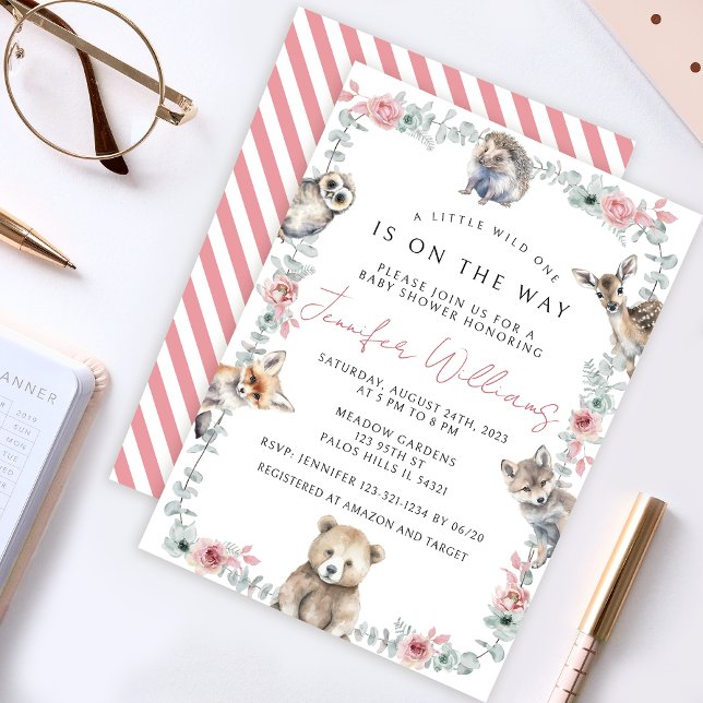 Invitation Jolie forêt boisée animaux bébé fille douche (Créateur téléchargé)