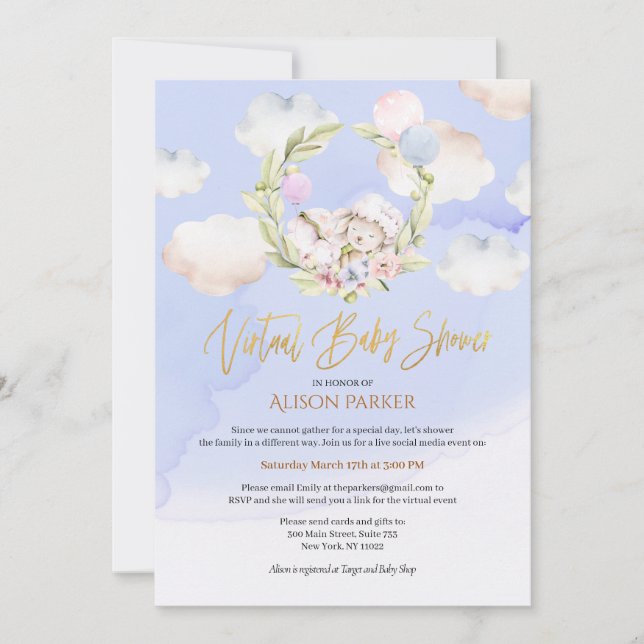 Invitation Jolie forêt Rabbit Ciel bleu | Baby shower virtuel (Devant)