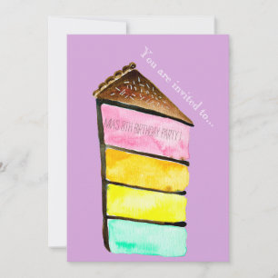Invitation Jolie gâteau arc-en-ciel fille ou entre fête d'ann